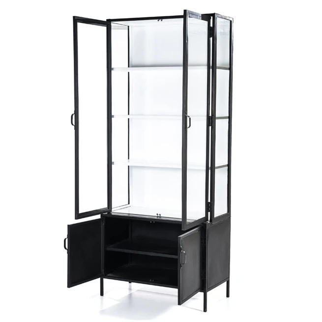 Vitrinekast Industrieel Metaal Glas 220 x 93cm - Zwart / Wit - Afbeelding 2
