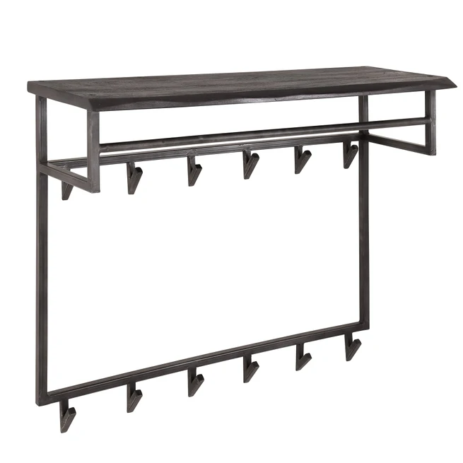 Kapstok Yucon Acaciahout met 12 haken en plank - Zwart Showmodel - Afbeelding 5