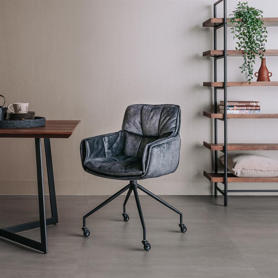 Eetkamerstoel Saronno Velvet met wielen - Donkergrijs - Afbeelding 2