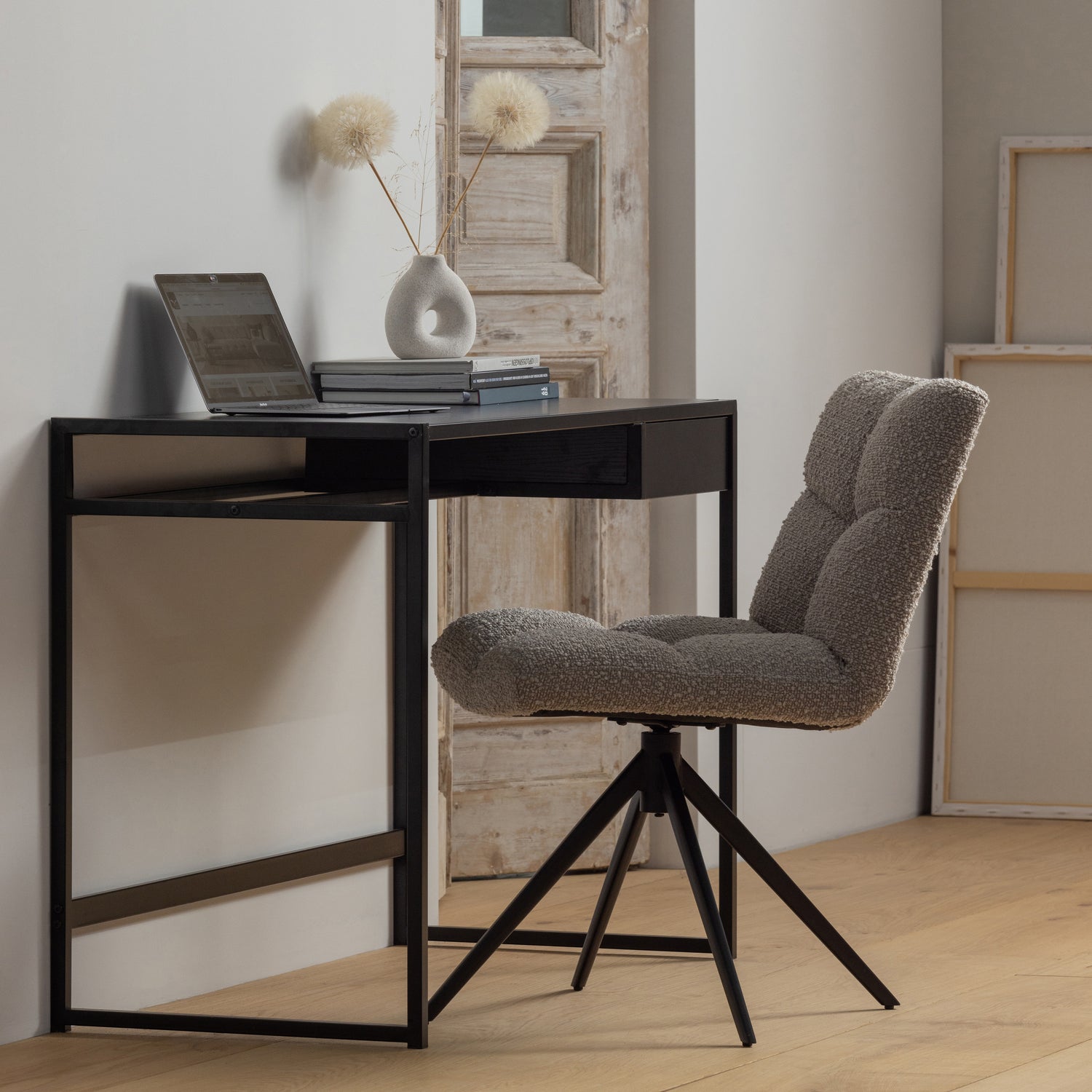 Draaibare Eetkamerstoel Vinny Bouclé - Zand - Afbeelding 2