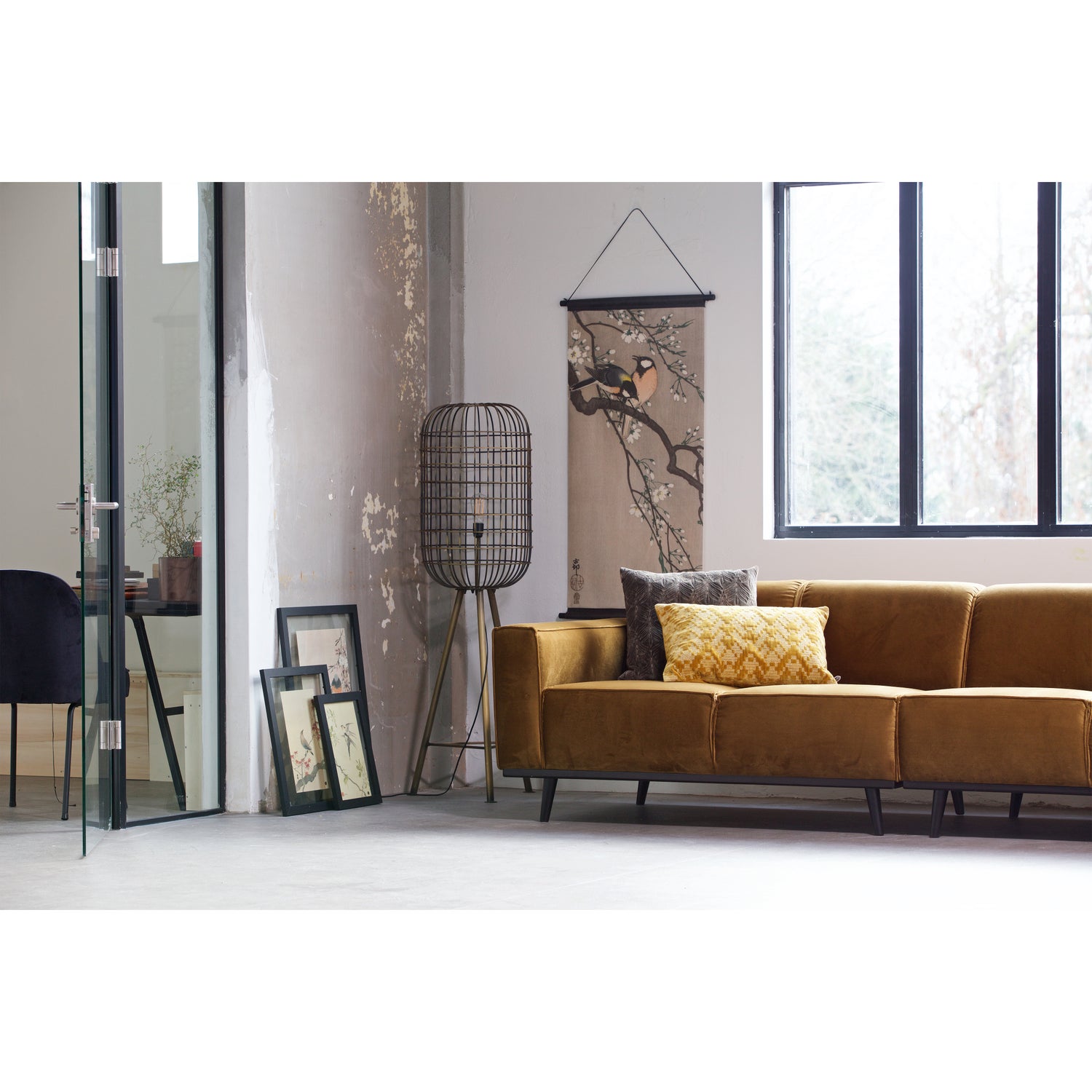 Statement 4-zits bank 280 cm fluweel honinggeel - Afbeelding 3