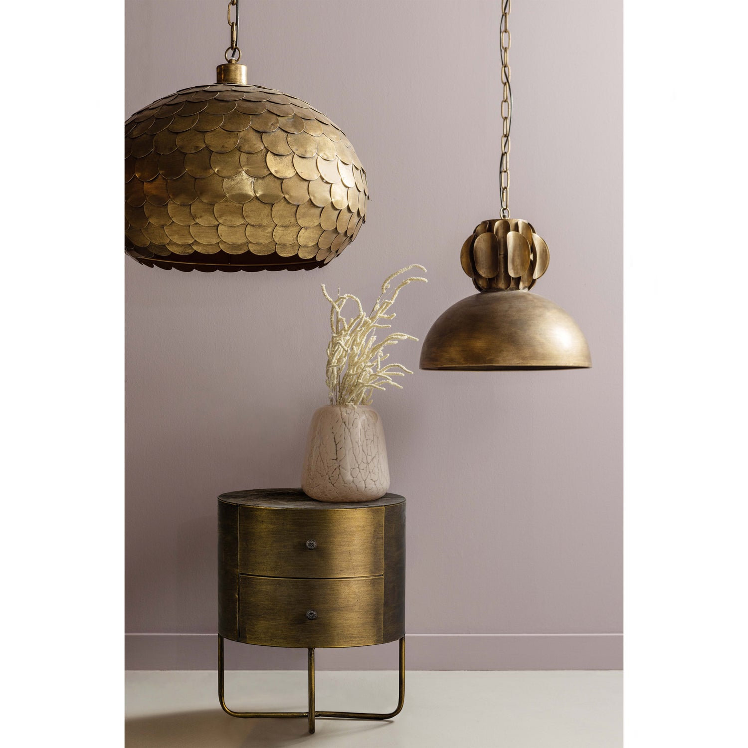 Nachtkastje Glossy Met 2 lades, kleur Antique Brass - Afbeelding 2