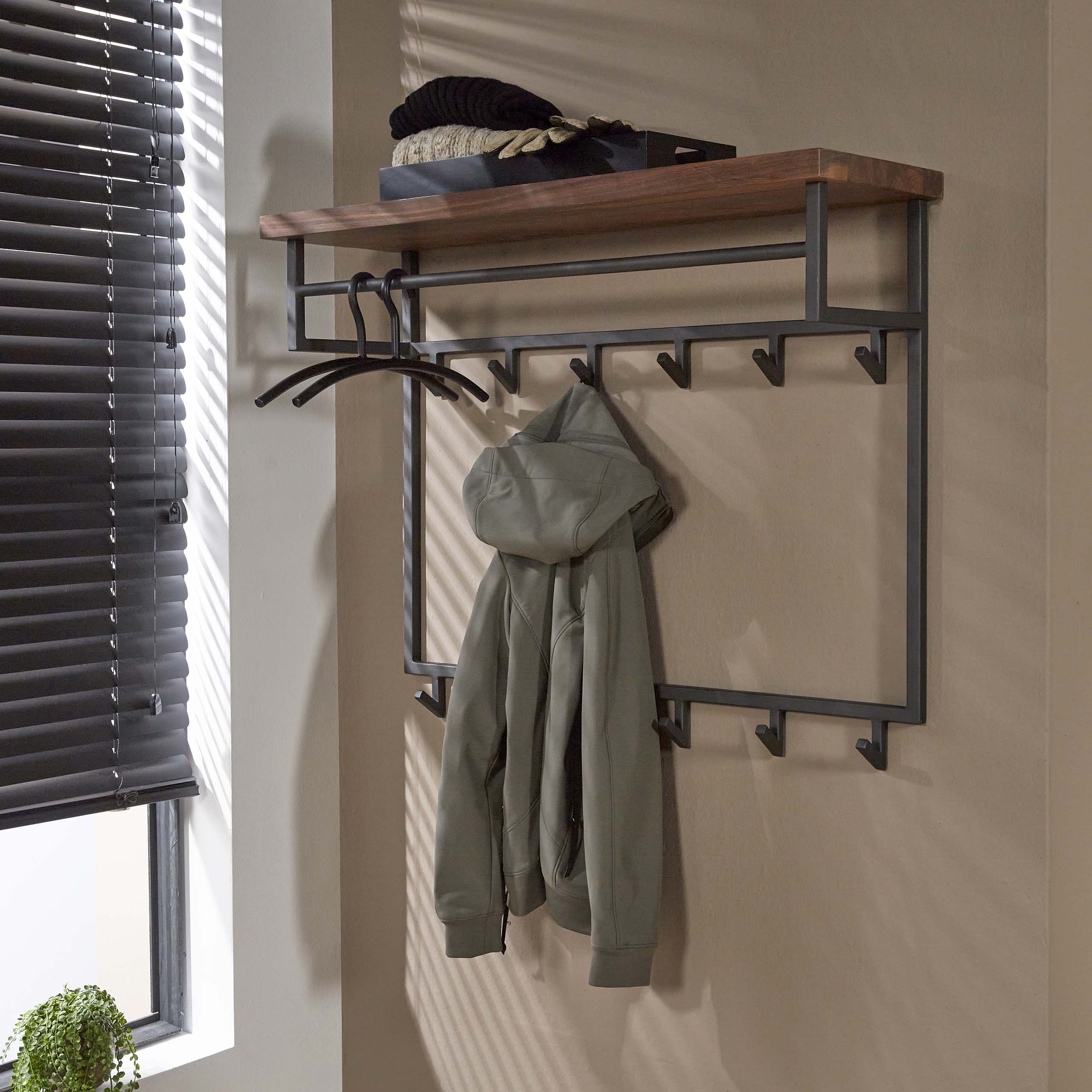 Kapstok Daytona Notenhout met 12 haken en plank