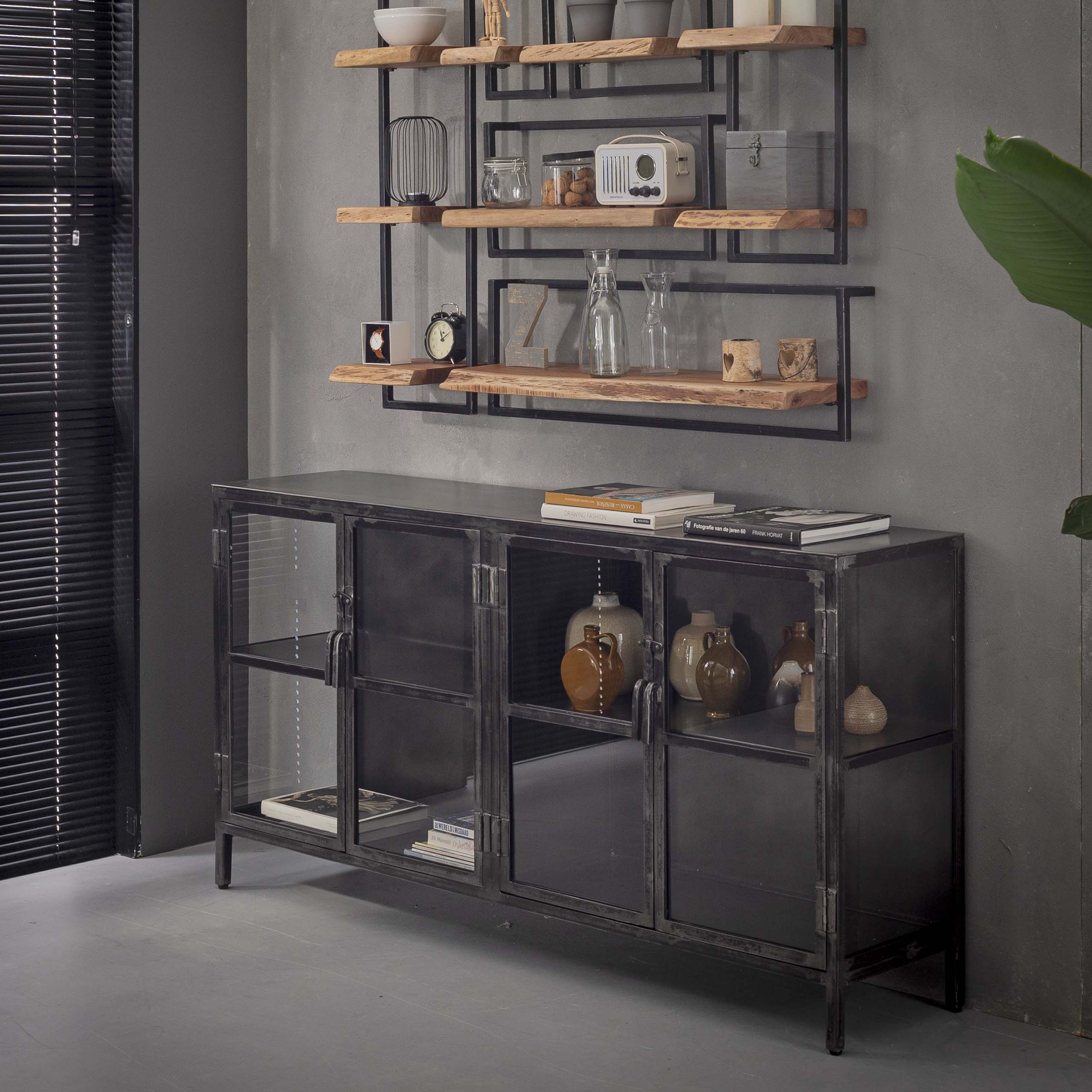 Dressoir Rift Metal 4 deuren - Gunmetal