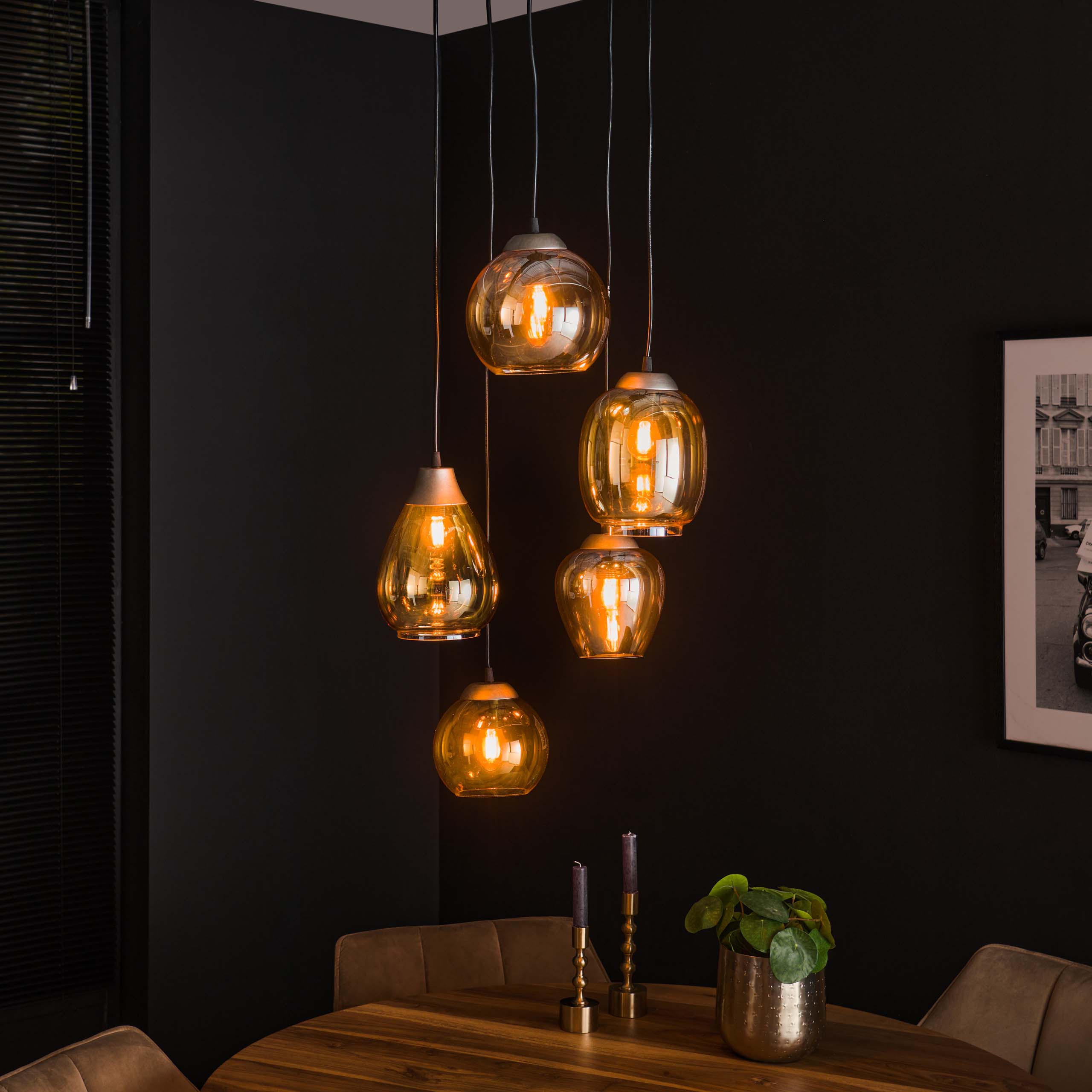 Hanglamp 5L Mix Getrapt - Amber