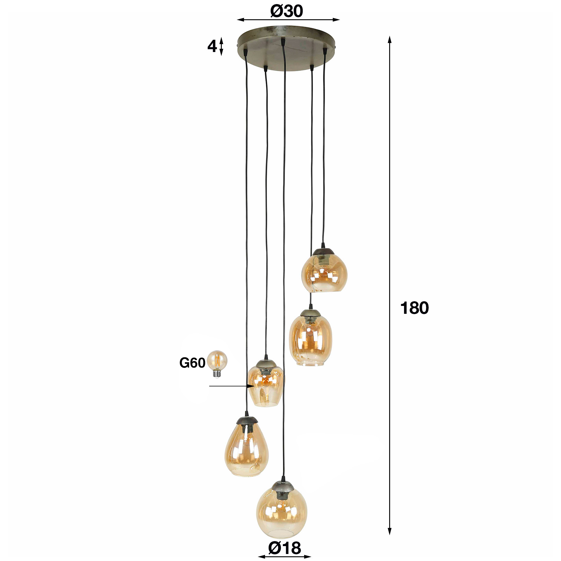 Hanglamp 5L Mix Getrapt - Amber - Afbeelding 5
